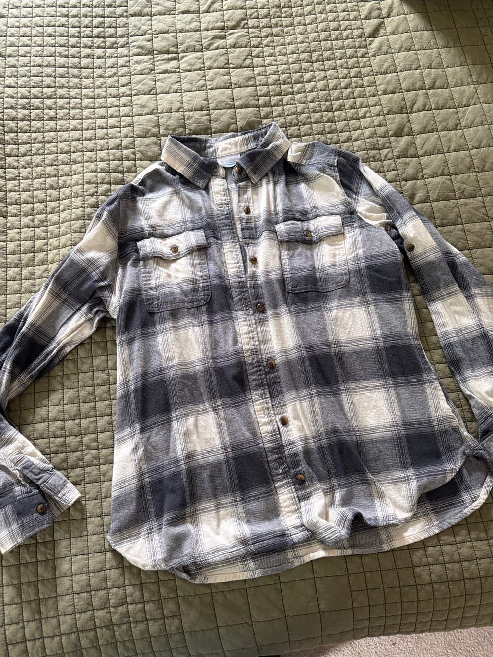 Columbia Gray and White Plaid Button-Down Shirt